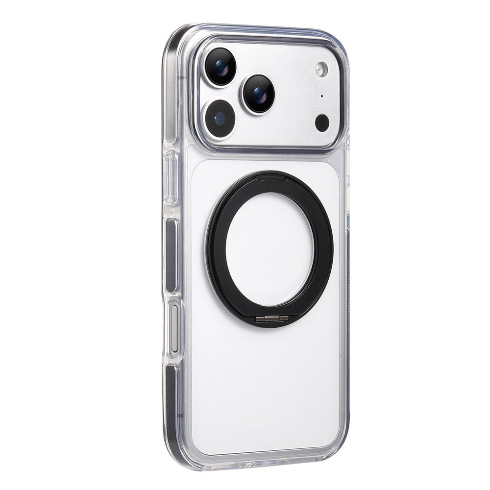 For iPhone 17 Pro Max Magnetic Phone Case with 360° Rotating Ring Kickstand PC TPU Hybrid Shockproof Cover