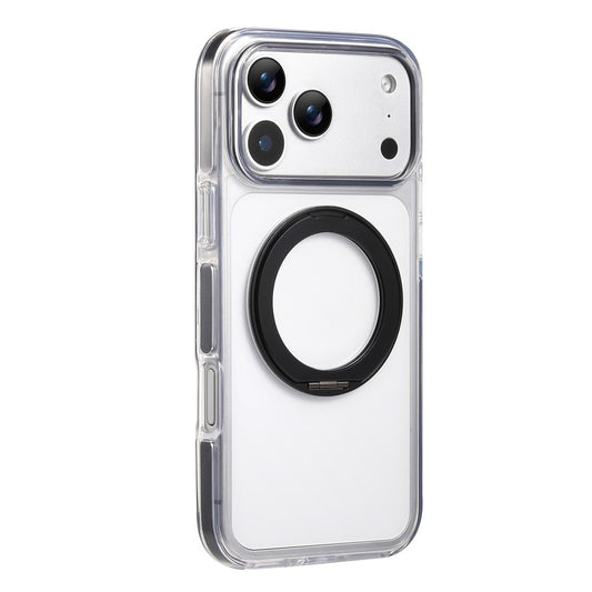 For iPhone 17 Pro Max Magnetic Phone Case with 360° Rotating Ring Kickstand PC TPU Hybrid Shockproof Cover