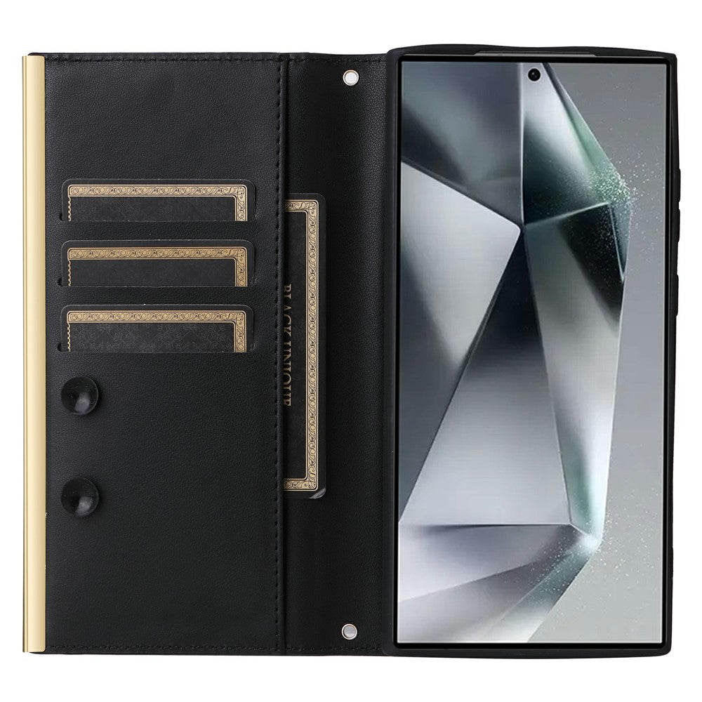 For Samsung Galaxy S26 Ultra Case Suction Cup PU Leather Wallet Phone Cover with Straps