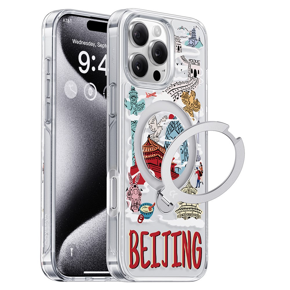 CASEKOO for iPhone 16 Pro Max Magnetic Case UV Pattern Printing Rotating Kickstand PC + TPU Phone Cover