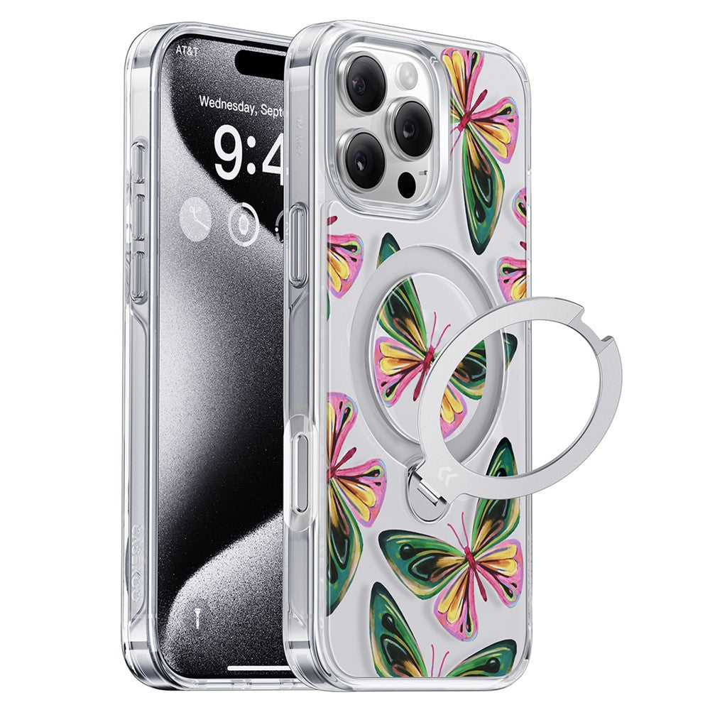 CASEKOO for iPhone 16 Pro Max Magnetic Case UV Pattern Printing Rotating Kickstand PC + TPU Phone Cover