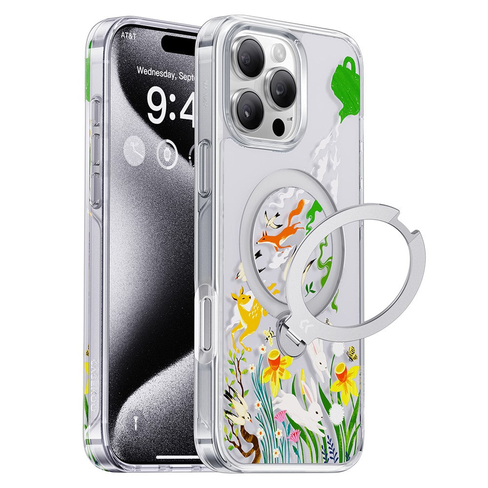 CASEKOO for iPhone 16 Pro Max Magnetic Case UV Pattern Printing Rotating Kickstand PC + TPU Phone Cover