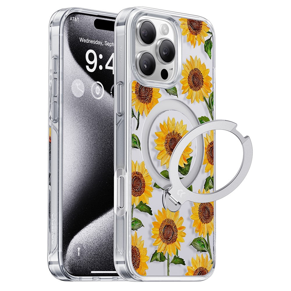 CASEKOO for iPhone 16 Pro Max Magnetic Case UV Pattern Printing Rotating Kickstand PC + TPU Phone Cover