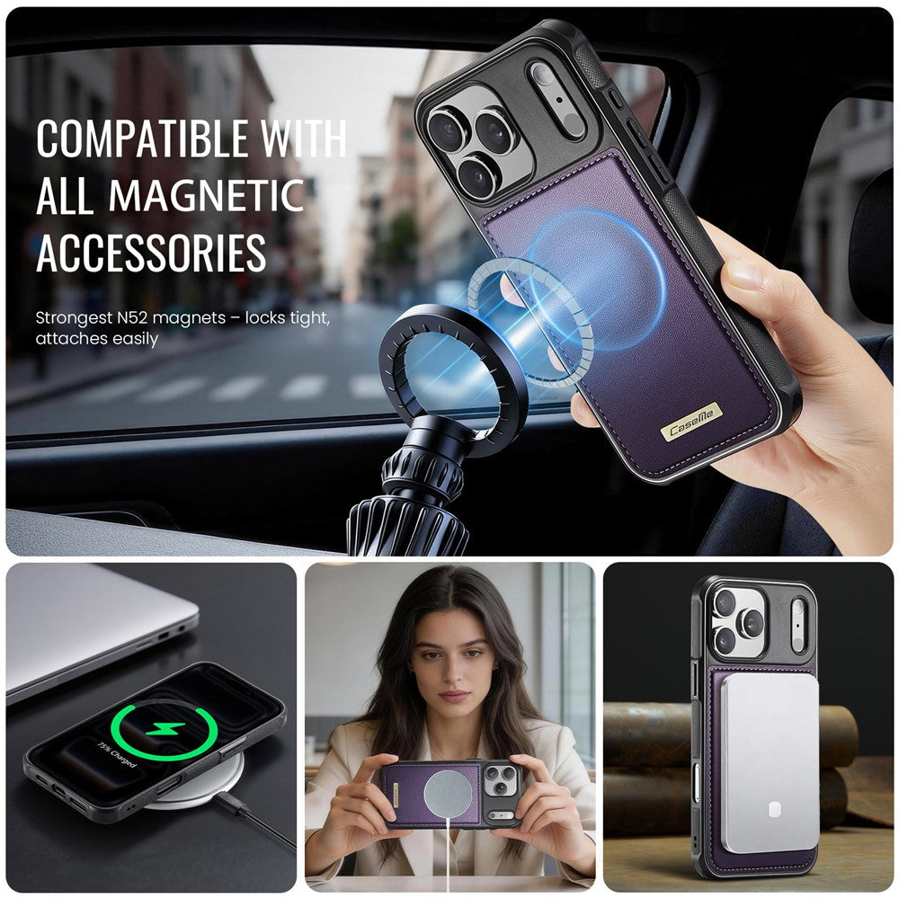 CASEME C69 Series for iPhone 17 Pro Magnetic Case Leather Coated TPU Phone Cover