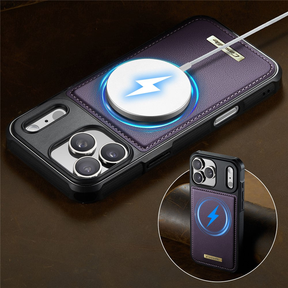 CASEME C69 Series for iPhone 17 Pro Magnetic Case Leather Coated TPU Phone Cover