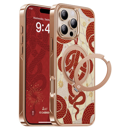 CASEKOO for iPhone 16 Pro Max Magnetic Case Snake Year Ring Holder 360° Rotating Kickstand PC + TPU Shockproof Cover