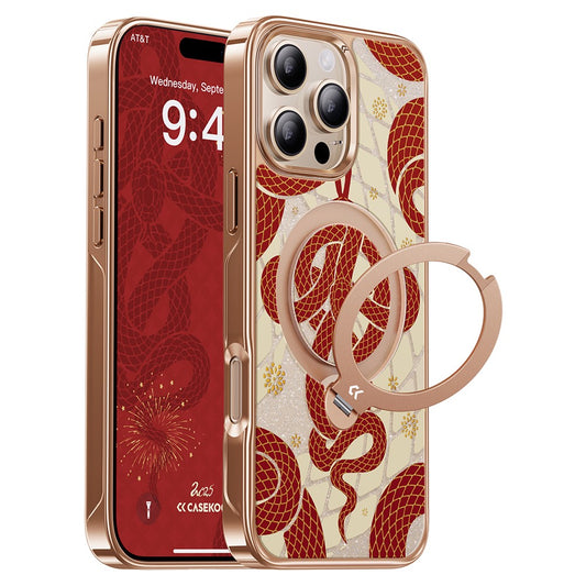 CASEKOO for iPhone 16 Pro Max Magnetic Case Snake Year Ring Holder 360° Rotating Kickstand PC + TPU Shockproof Cover