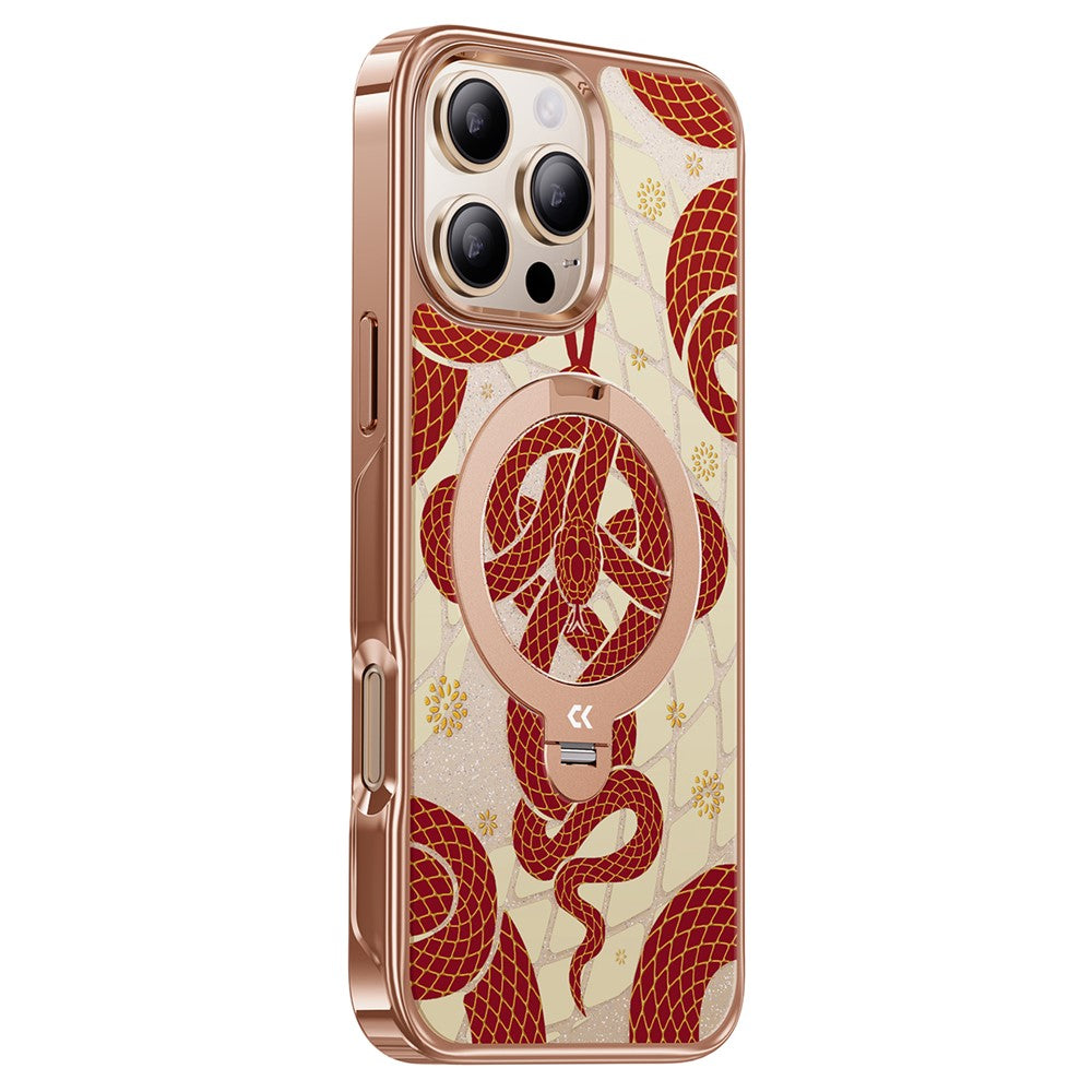 CASEKOO for iPhone 16 Pro Max Magnetic Case Snake Year Ring Holder 360° Rotating Kickstand PC + TPU Shockproof Cover