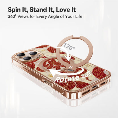 CASEKOO for iPhone 16 Pro Max Magnetic Case Snake Year Ring Holder 360° Rotating Kickstand PC + TPU Shockproof Cover