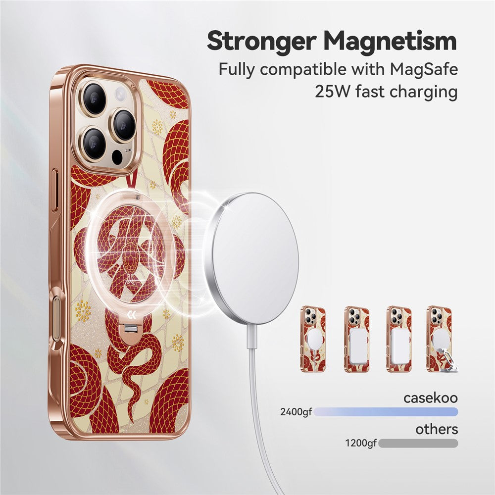 CASEKOO for iPhone 16 Pro Max Magnetic Case Snake Year Ring Holder 360° Rotating Kickstand PC + TPU Shockproof Cover