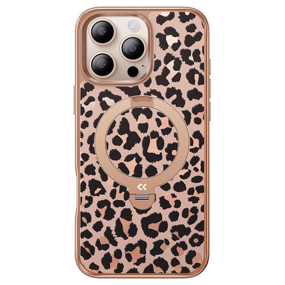 CASEKOO for iPhone 16 Pro Max Magnetic Case Leopard Print 360° Rotating Ring Kickstand PC + TPU Phone Cover