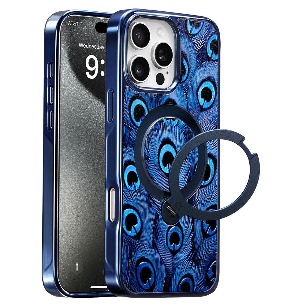 CASEKOO for iPhone 16 Pro Max Magnetic Case UV 3D Printing Rotating Ring Kickstand PC + TPU Phone Cover