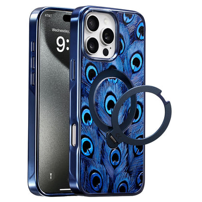 CASEKOO for iPhone 16 Pro Max Magnetic Case UV 3D Printing Rotating Ring Kickstand PC + TPU Phone Cover