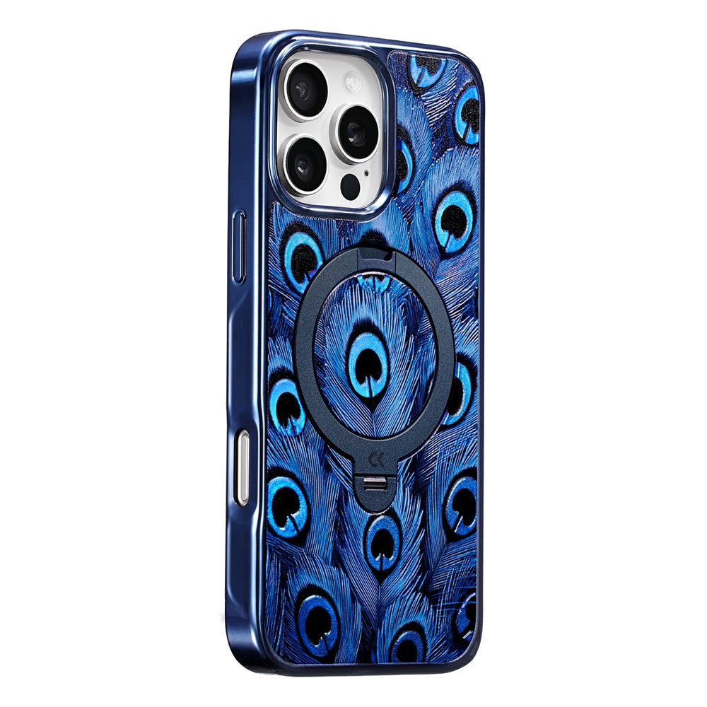 CASEKOO for iPhone 16 Pro Max Magnetic Case UV 3D Printing Rotating Ring Kickstand PC + TPU Phone Cover