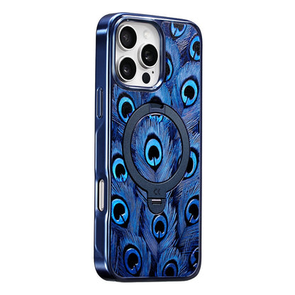 CASEKOO for iPhone 16 Pro Max Magnetic Case UV 3D Printing Rotating Ring Kickstand PC + TPU Phone Cover