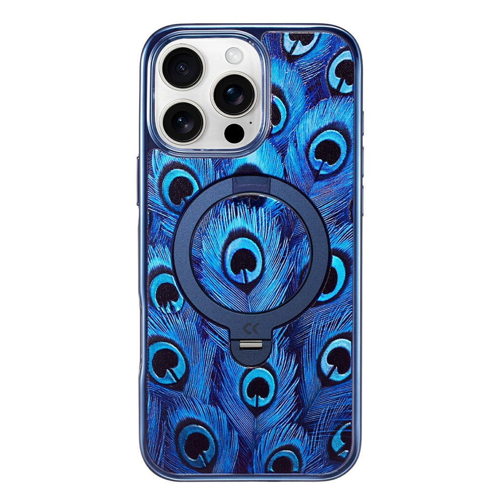 CASEKOO for iPhone 16 Pro Max Magnetic Case UV 3D Printing Rotating Ring Kickstand PC + TPU Phone Cover