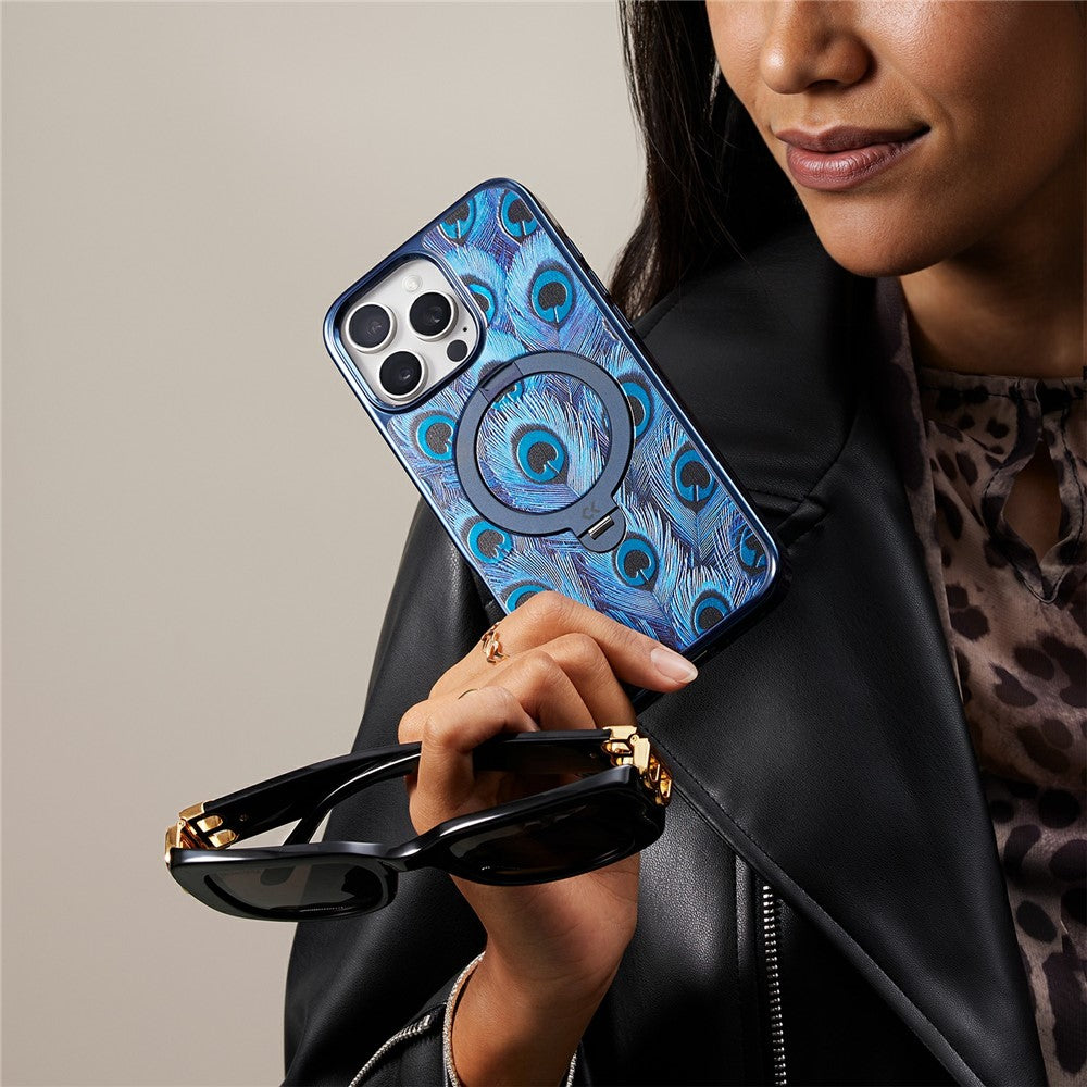 CASEKOO for iPhone 16 Pro Max Magnetic Case UV 3D Printing Rotating Ring Kickstand PC + TPU Phone Cover