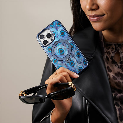 CASEKOO for iPhone 16 Pro Max Magnetic Case UV 3D Printing Rotating Ring Kickstand PC + TPU Phone Cover