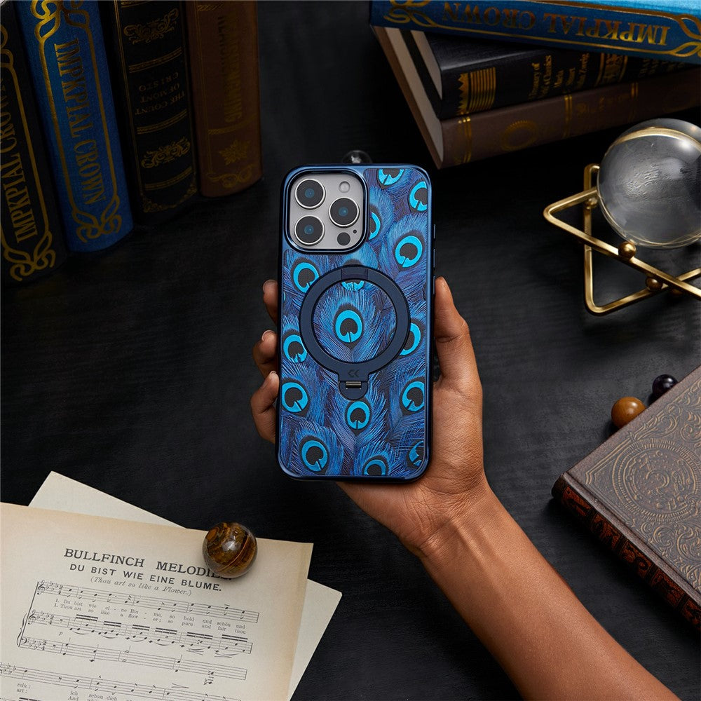 CASEKOO for iPhone 16 Pro Max Magnetic Case UV 3D Printing Rotating Ring Kickstand PC + TPU Phone Cover