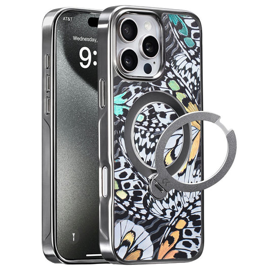 CASEKOO for iPhone 16 Pro Max Case Mirror Surface Kickstand Ring Holder Shockproof PC + TPU Cover