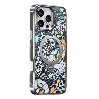 CASEKOO for iPhone 16 Pro Max Case Mirror Surface Kickstand Ring Holder Shockproof PC + TPU Cover