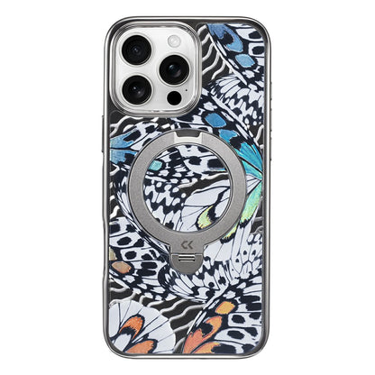 CASEKOO for iPhone 16 Pro Max Case Mirror Surface Kickstand Ring Holder Shockproof PC + TPU Cover