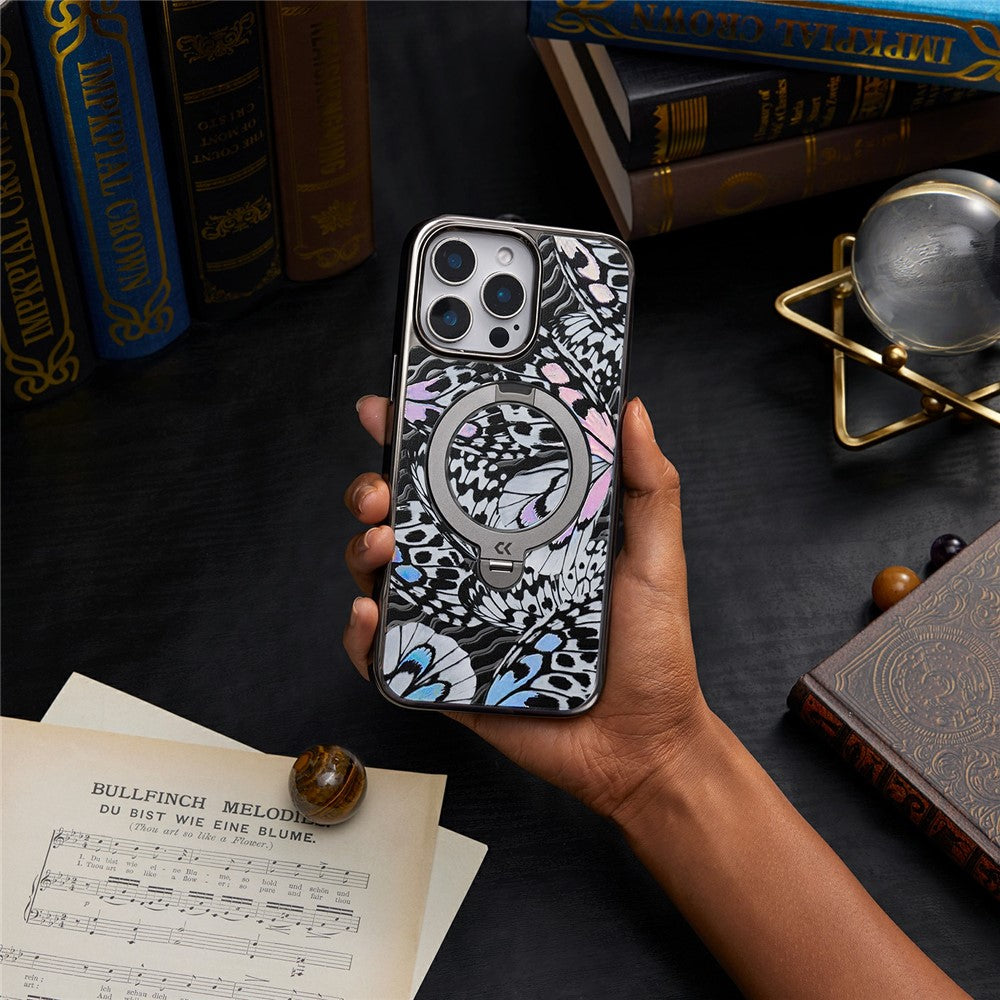 CASEKOO for iPhone 16 Pro Max Case Mirror Surface Kickstand Ring Holder Shockproof PC + TPU Cover