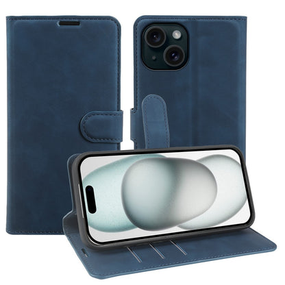 For iPhone 15 Plus Wallet Stand Case Card Slots Skin-feel TPU + PU Leather Flip Cover