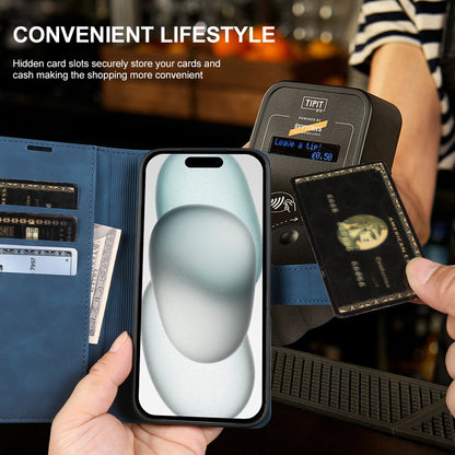 For iPhone 15 Plus Wallet Stand Case Card Slots Skin-feel TPU + PU Leather Flip Cover