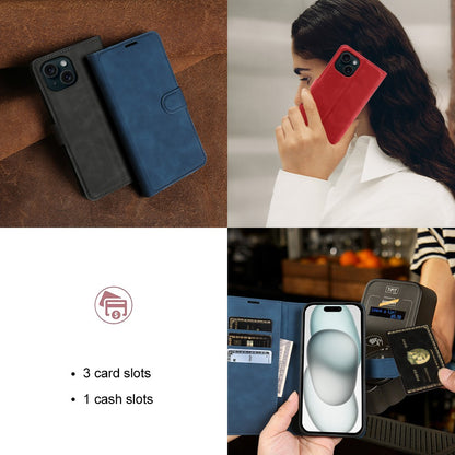 For iPhone 15 Plus Wallet Stand Case Card Slots Skin-feel TPU + PU Leather Flip Cover