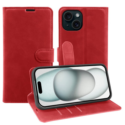For iPhone 15 Plus Wallet Stand Case Card Slots Skin-feel TPU + PU Leather Flip Cover