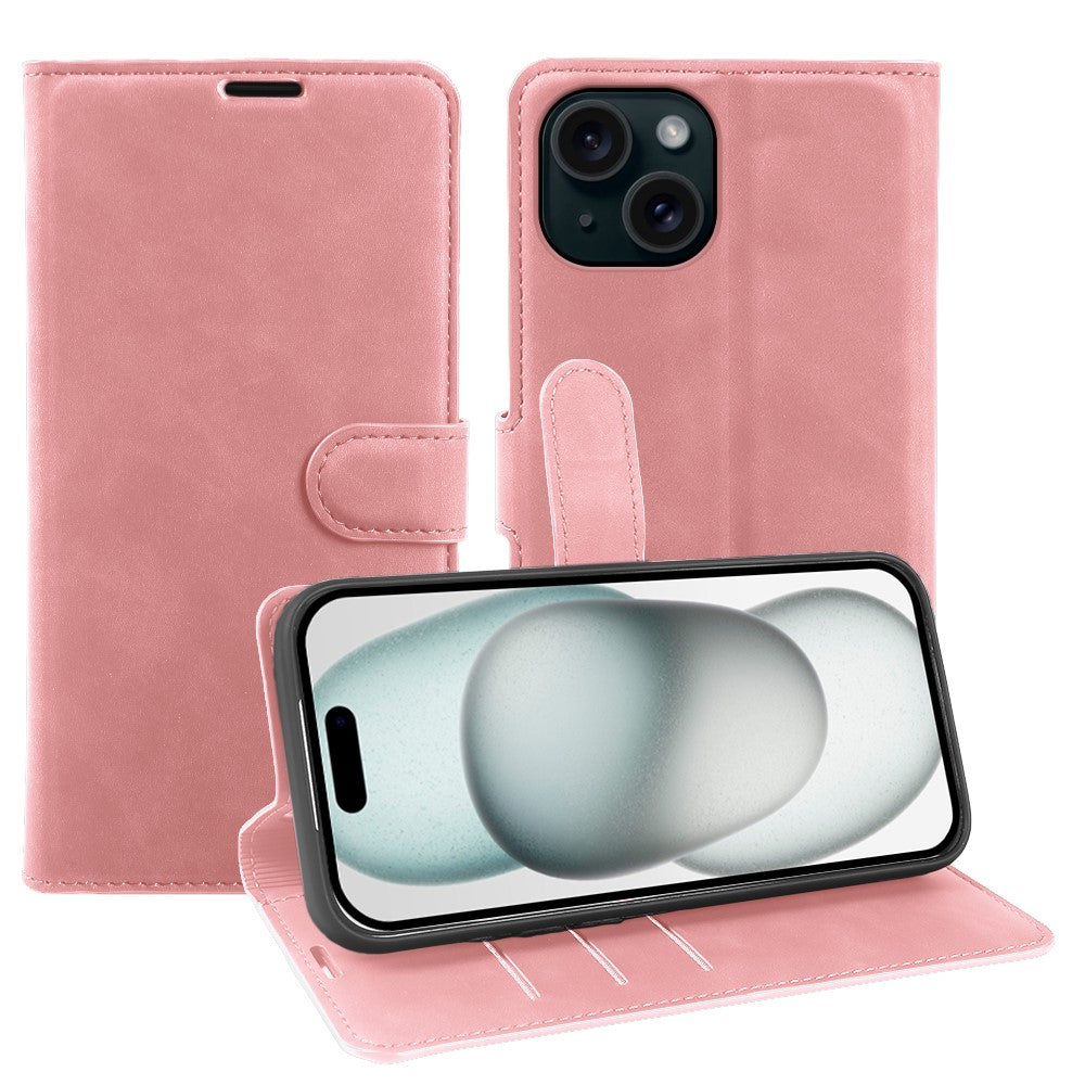For iPhone 15 Plus Wallet Stand Case Card Slots Skin-feel TPU + PU Leather Flip Cover