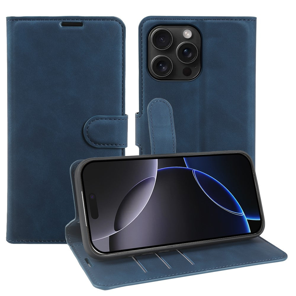 For iPhone 16 Pro Max Wallet Stand Case Card Slots Skin-feel TPU + PU Leather Flip Cover