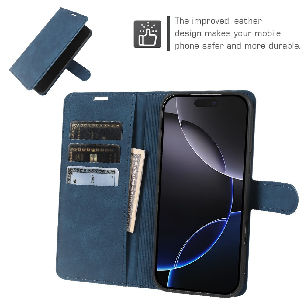 For iPhone 16 Pro Max Wallet Stand Case Card Slots Skin-feel TPU + PU Leather Flip Cover
