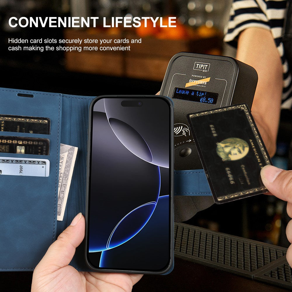 For iPhone 16 Pro Max Wallet Stand Case Card Slots Skin-feel TPU + PU Leather Flip Cover