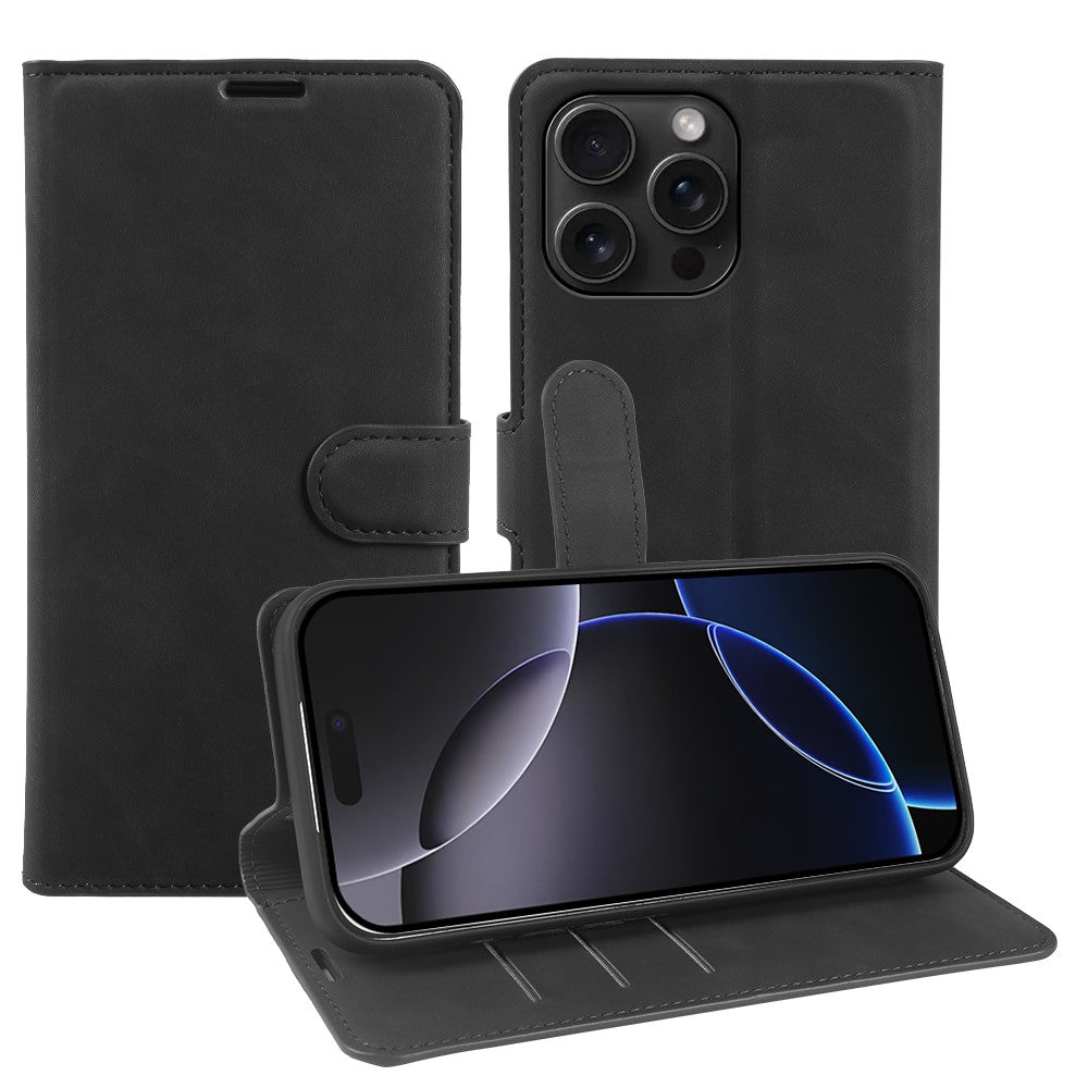 For iPhone 16 Pro Max Wallet Stand Case Card Slots Skin-feel TPU + PU Leather Flip Cover