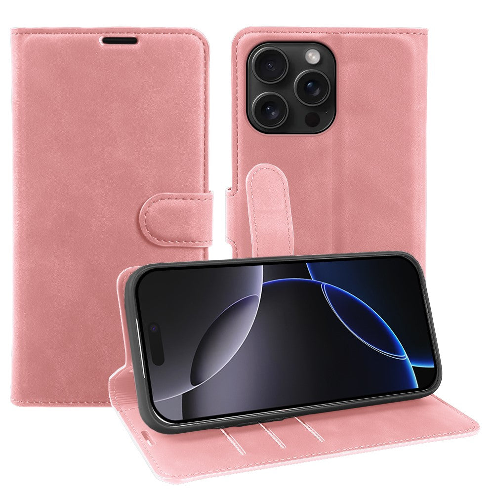 For iPhone 16 Pro Max Wallet Stand Case Card Slots Skin-feel TPU + PU Leather Flip Cover