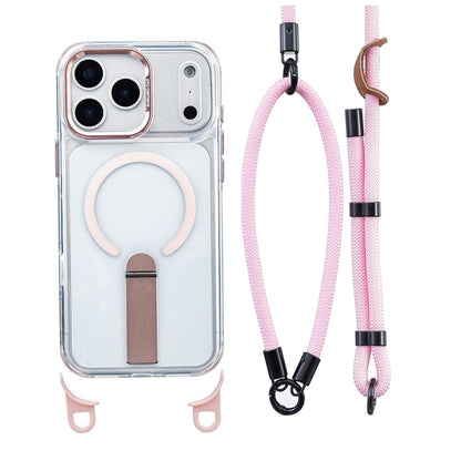 For iPhone 17 Pro Max Magnetic Case with Kickstand and 3-in-1 8mm 220cm Length Strap PC TPU Phone Cover