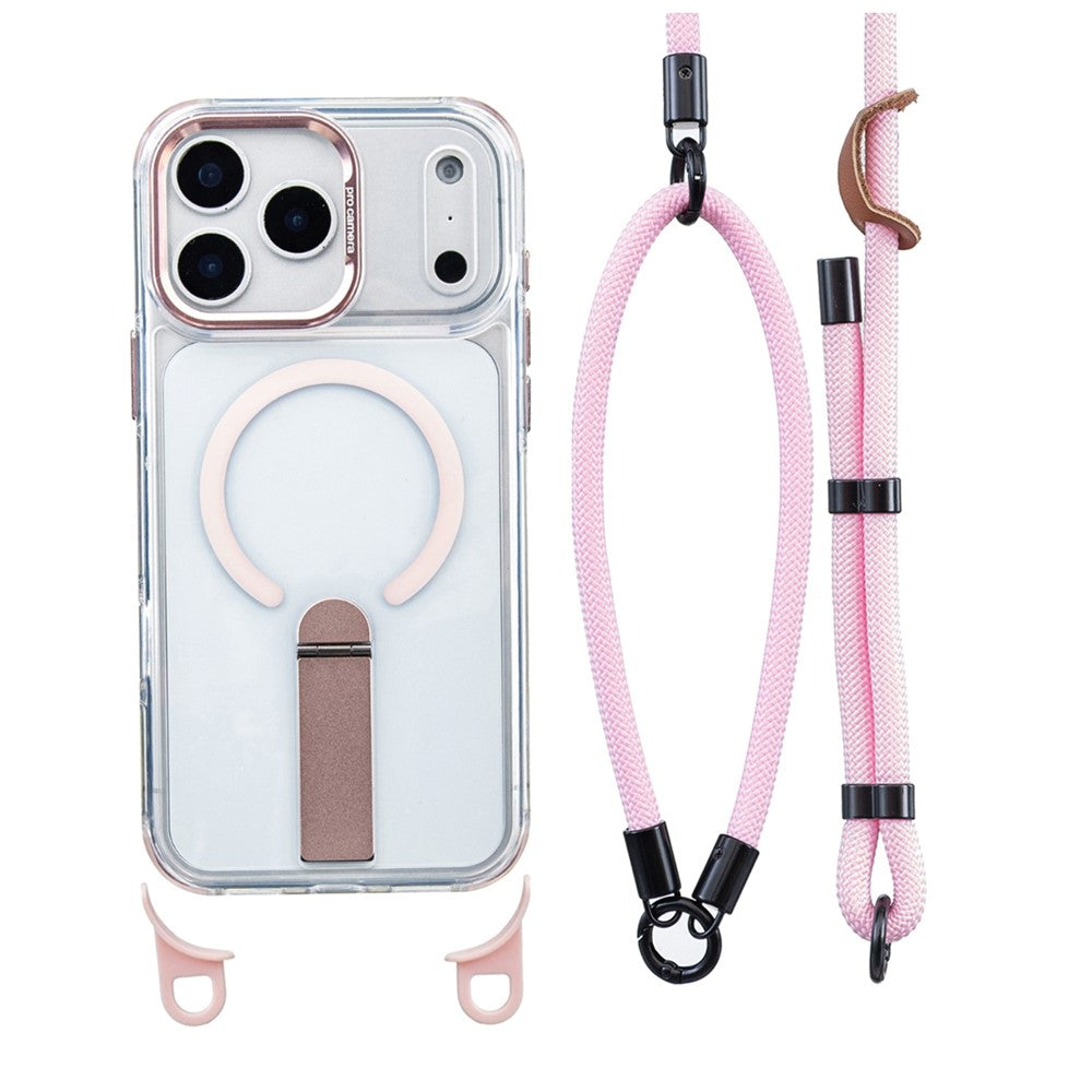 For iPhone 17 Pro Max Magnetic Case with Kickstand and 3-in-1 8mm 220cm Length Strap PC TPU Phone Cover