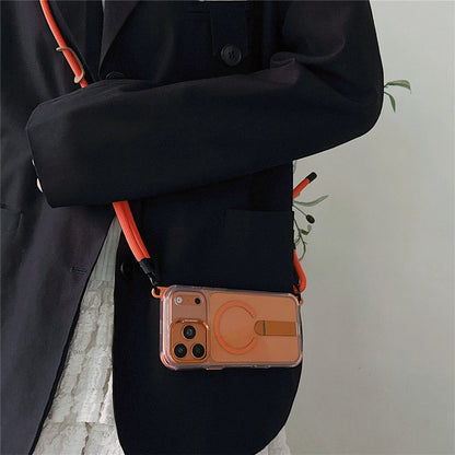 For iPhone 17 Pro Max Magnetic Case with Kickstand and 3-in-1 8mm 220cm Length Strap PC TPU Phone Cover