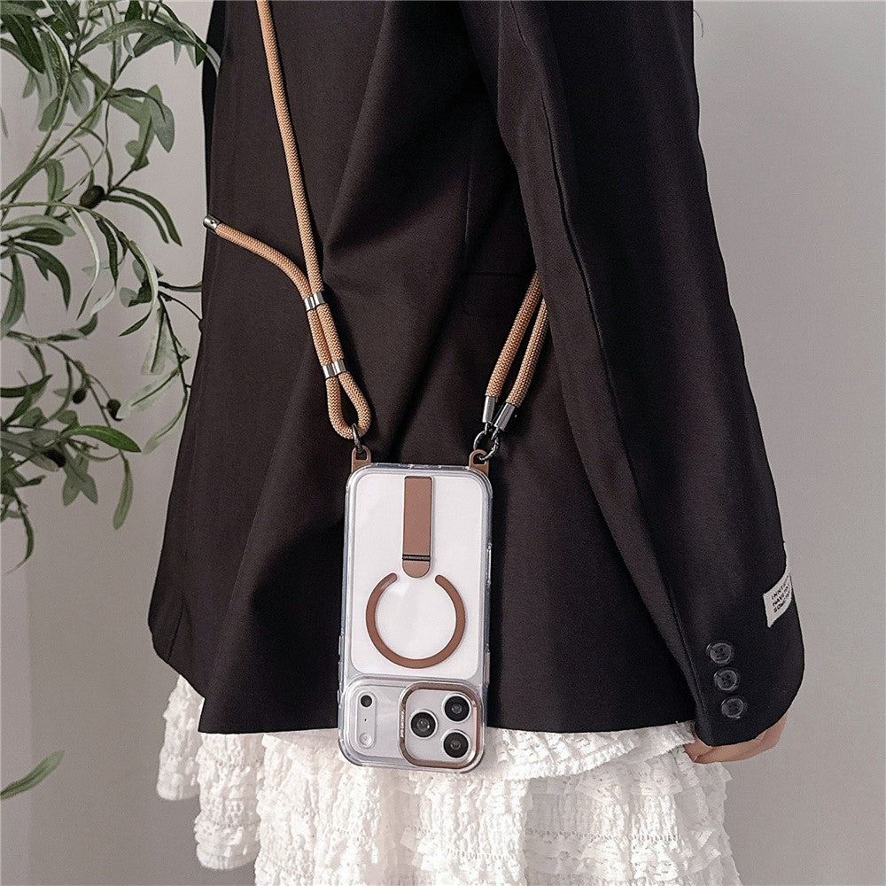 For iPhone 17 Pro Max Magnetic Case with Kickstand and 3-in-1 8mm 220cm Length Strap PC TPU Phone Cover