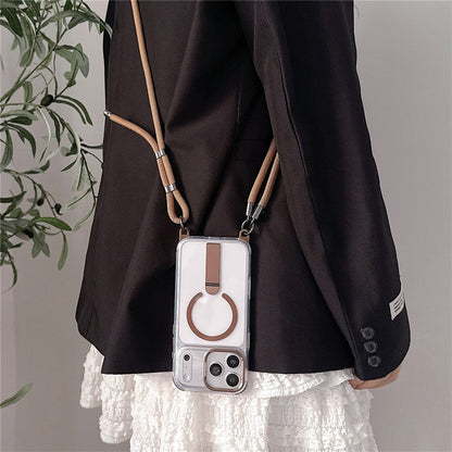 For iPhone 17 Pro Max Magnetic Case with Kickstand and 3-in-1 8mm 220cm Length Strap PC TPU Phone Cover