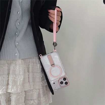 For iPhone 17 Pro Max Magnetic Case with Kickstand and 3-in-1 8mm 220cm Length Strap PC TPU Phone Cover
