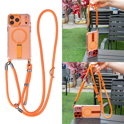 For iPhone 17 Pro Max Magnetic Case with Kickstand and 3-in-1 8mm 220cm Length Strap PC TPU Phone Cover