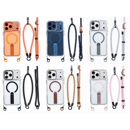For iPhone 17 Pro Max Magnetic Case with Kickstand and 3-in-1 8mm 220cm Length Strap PC TPU Phone Cover
