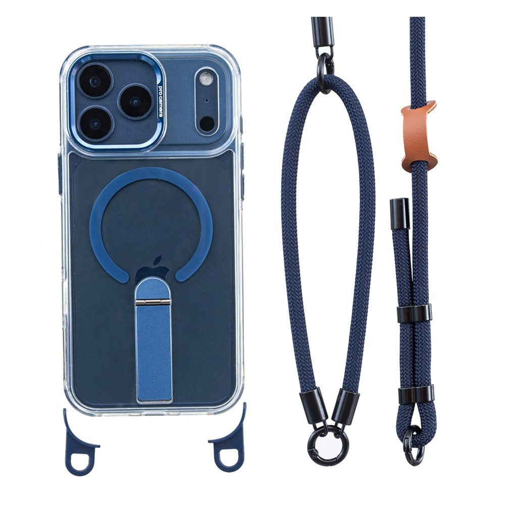 For iPhone 17 Pro Max Magnetic Case with Kickstand and 3-in-1 8mm 220cm Length Strap PC TPU Phone Cover