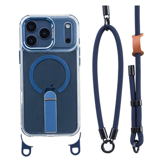 For iPhone 17 Pro Max Magnetic Case with Kickstand and 3-in-1 8mm 220cm Length Strap PC TPU Phone Cover
