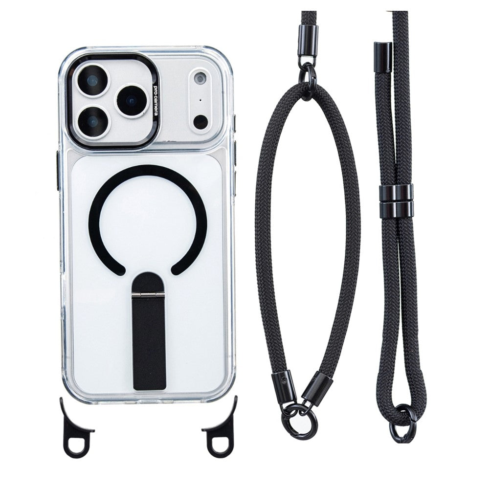 For iPhone 17 Pro Max Magnetic Case with Kickstand and 3-in-1 8mm 220cm Length Strap PC TPU Phone Cover