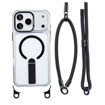 For iPhone 17 Pro Max Magnetic Case with Kickstand and 3-in-1 8mm 220cm Length Strap PC TPU Phone Cover