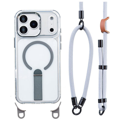 For iPhone 17 Pro Max Magnetic Case with Kickstand and 3-in-1 8mm 220cm Length Strap PC TPU Phone Cover